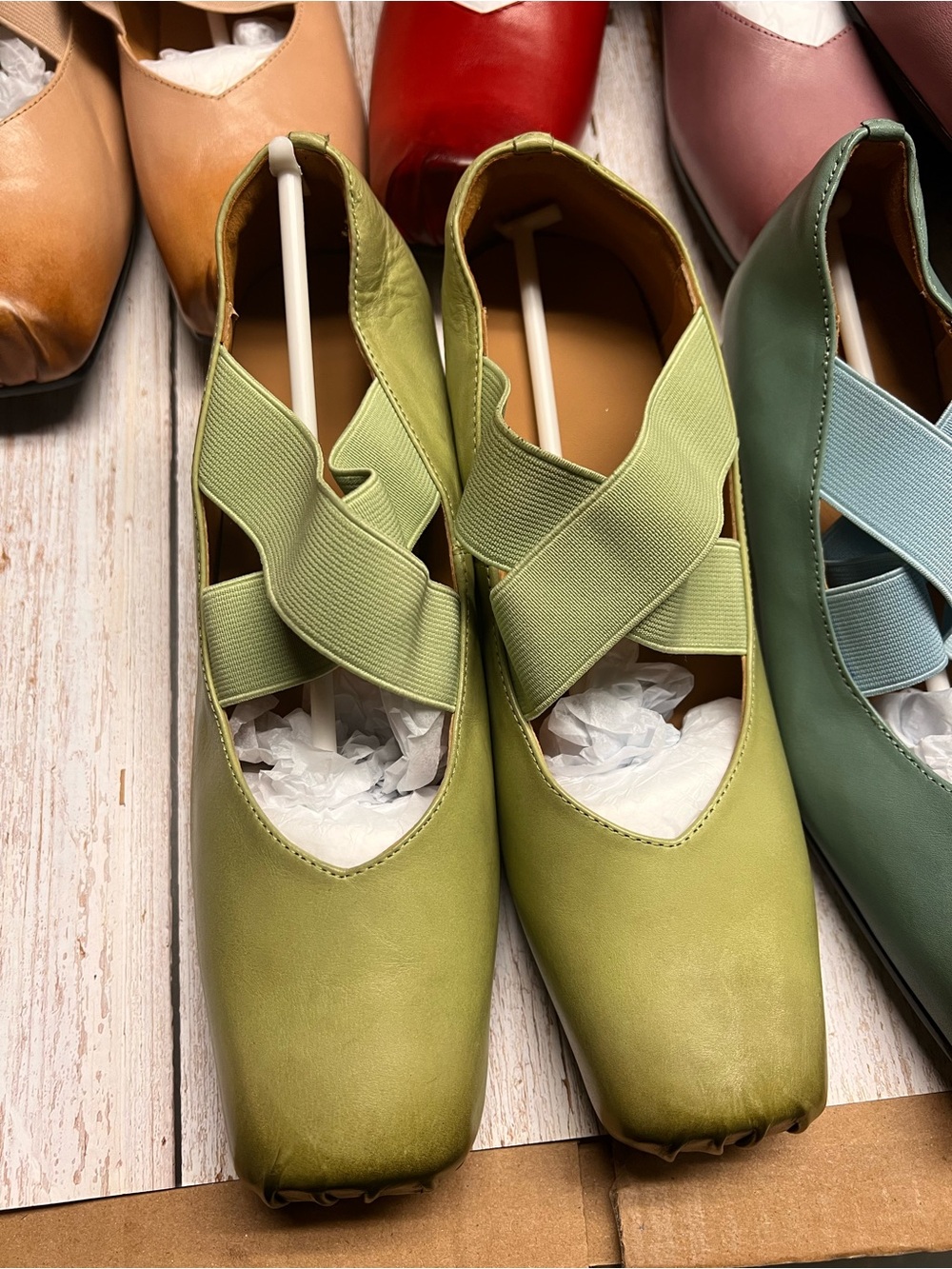 Women's Sage Green Cross-Strap Ballet Flats